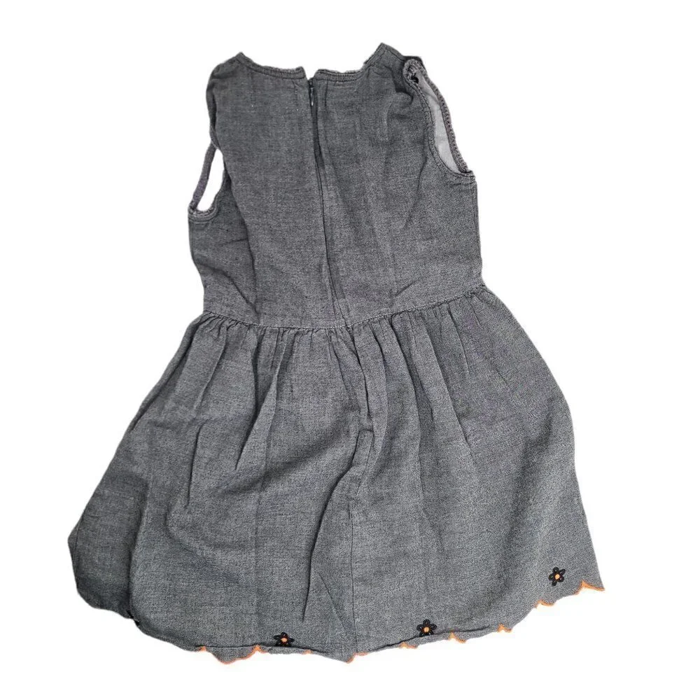 Cherry Crumble California Gray Chambray Denim Embroidered Sleeveless Dress